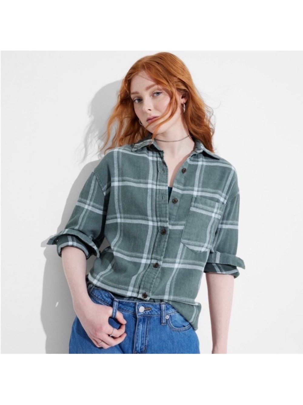 Wild fable Oversized Green Plaid Flannel Shirt